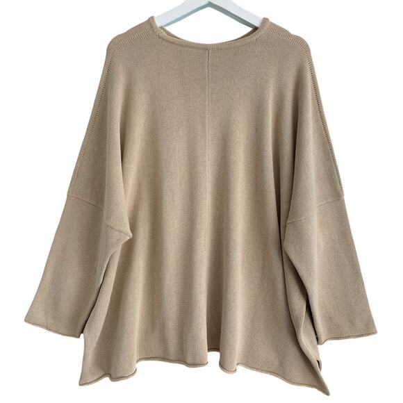 Eskandar Beige Cotton Knit Sweater Boxy Pullover Lagenlook 66" Bust - Picture 1 of 10